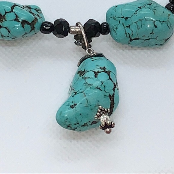 Handcrafted “Paisley” Turquoise Howlite Necklace & Earrings 925 - Picture 4 of 11